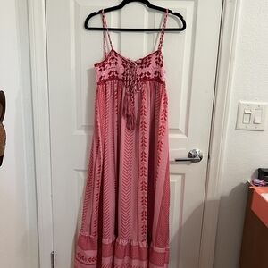 Pink and Red Boho Maxi Dress